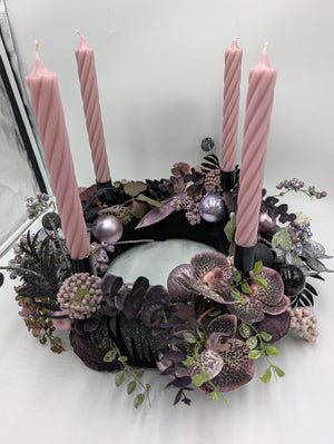 Adventskranz modern Orchideen Kugeln rosa schwarz – Ansicht 3