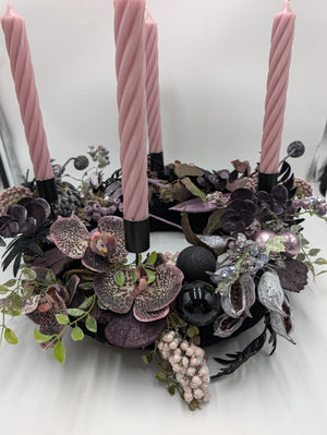 Adventskranz modern Orchideen Kugeln rosa schwarz – Ansicht 8