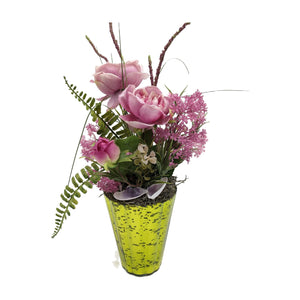 Freigestellt Sommergesteck Rosen Muschel Farn Gräser rosa grün