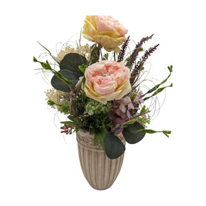 Freigestellt Herbstgesteck Rosen Heide Hortensie rosa creme