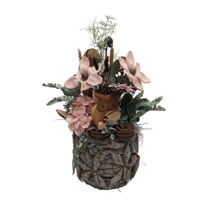 Freigestellt Herbstgesteck Eule Magnolie Hortensie apricot natur
