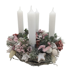 Freigestellt Adventskranz Kerzen Kugel Stern Zapfen Beeren rosa weiß