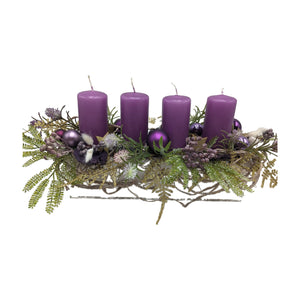 Freigestellt Adventsgesteck Kugel Stern Beeren Farn lila gold