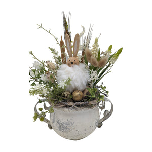 Freigestellt Ostergesteck Frühlingsgesteck Hase Hyazinthen Gräser creme