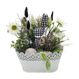 Freigestellt Ostergesteck Frühlingsgesteck Hase Gänseblümchen Gräser schwarz weiß