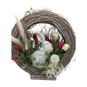 Freigestellt Ostergesteck Frühlingsgesteck Tulpen Hase rot weiß