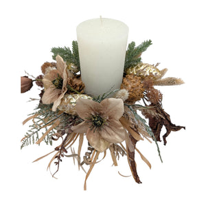 Freigestellt Winterkranz Christrose Zapfen Kerze braun gold weiss