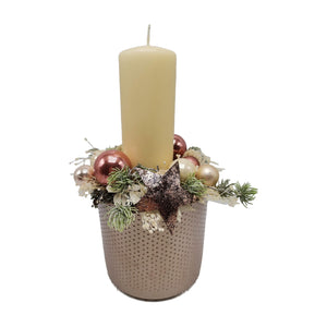 Freigestellt Weihnachtsgesteck Adventsgesteck Kerze Kugeln Stern rosa creme