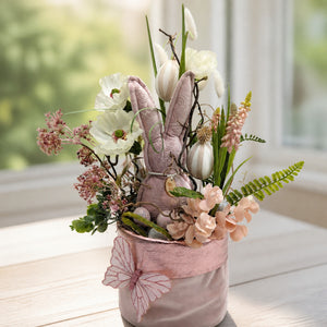 Szene Ostergesteck Hase Mohn Hyazinthe Schmetterling rosa creme