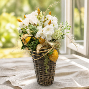 Szene Wandgesteck Sommer Kirschblüte Zitrone Gräser weiss gelb