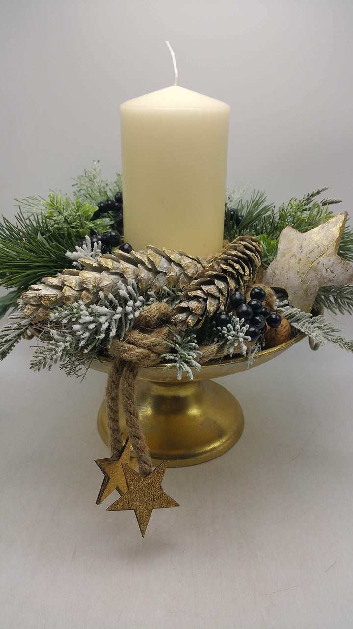 Adventsgesteck Weihnachtsgesteck Kunstfloristik Kerze Zapfen Sterne Tanne XL