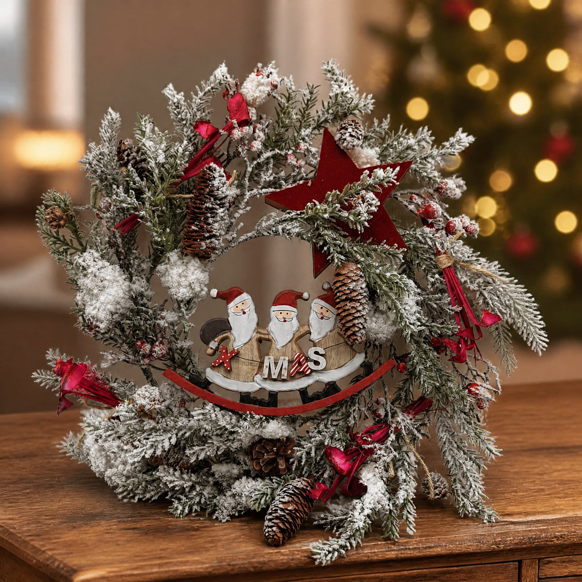 Weihnachtlicher Türkranz in Rot und Weiß