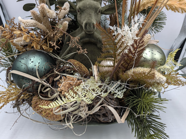 Wintergesteck Hirsch Eukalyptus Kugeln LED grün natur – Ansicht 5