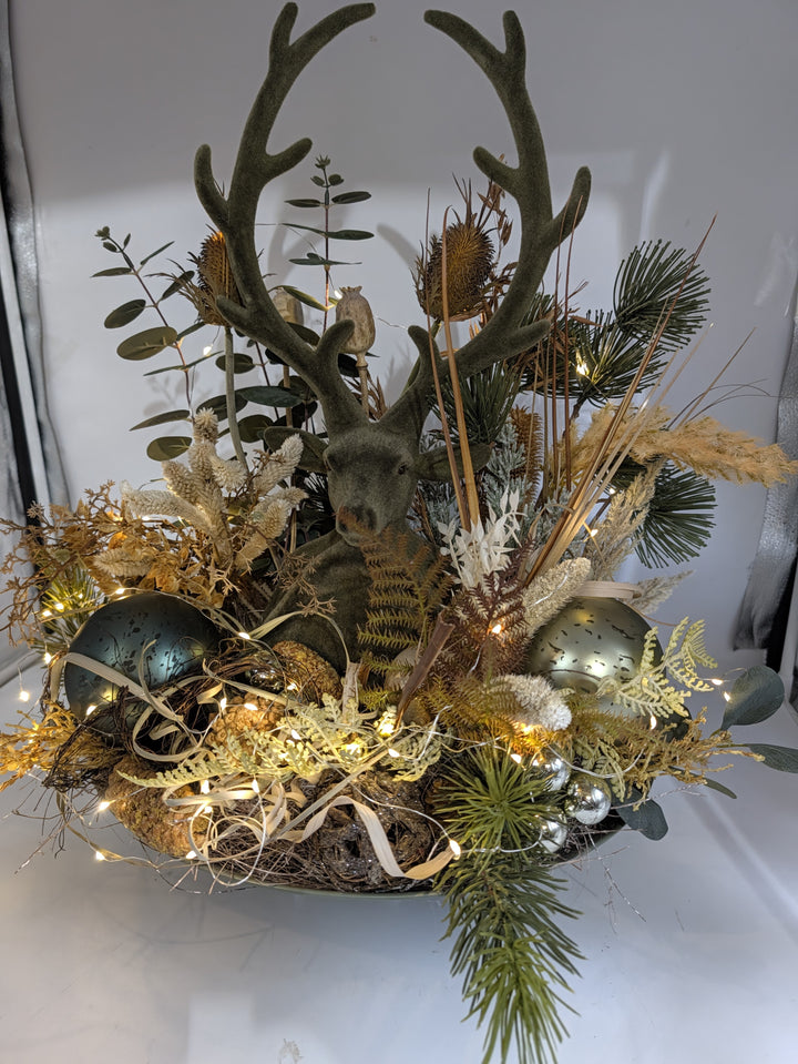 Wintergesteck Hirsch Eukalyptus Kugeln LED grün natur – Ansicht 8