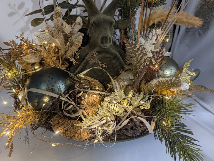 Wintergesteck Hirsch Eukalyptus Kugeln LED grün natur – Ansicht 9