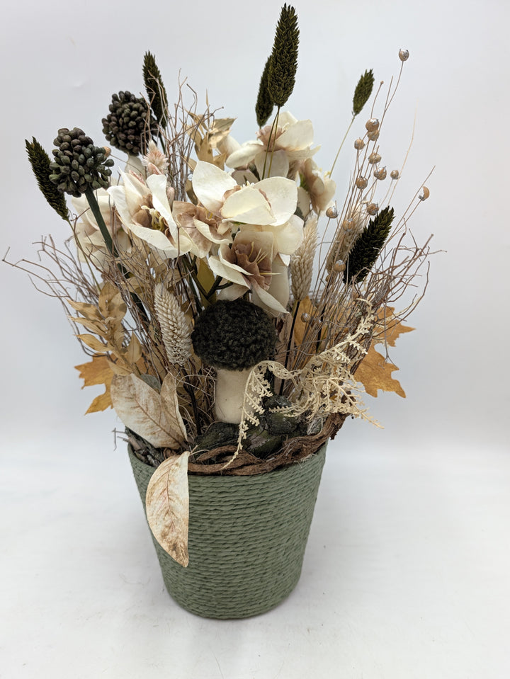 Herbstgesteck Amaryllis Pilz Gräser creme grün – Ansicht 3