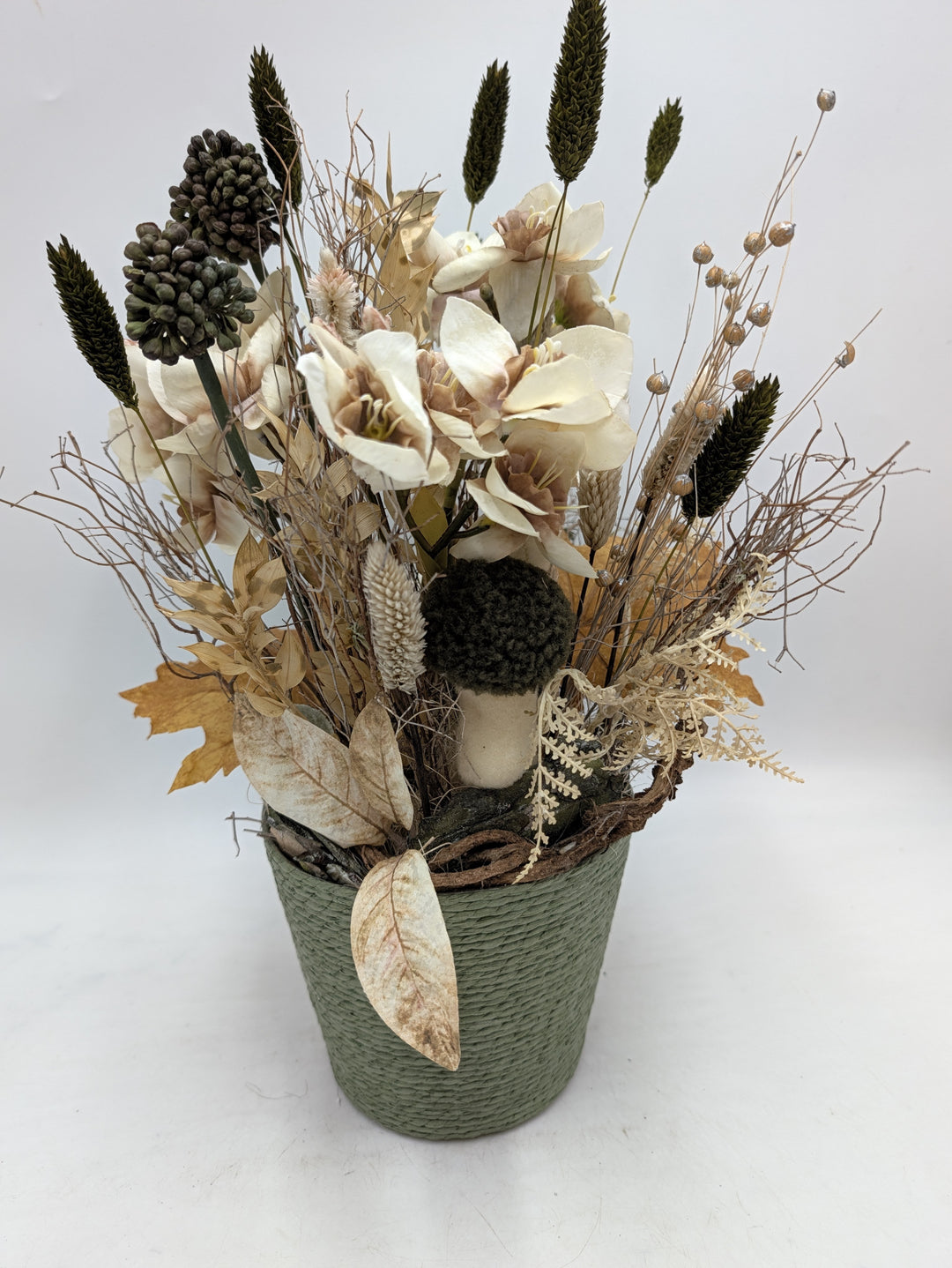 Herbstgesteck Amaryllis Pilz Gräser creme grün – Ansicht 4