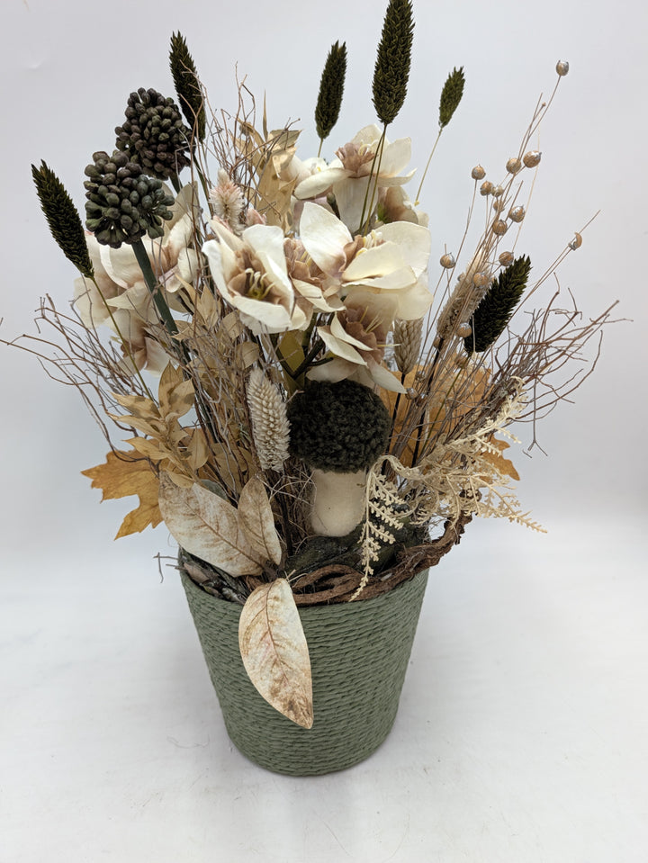 Herbstgesteck Amaryllis Pilz Gräser creme grün – Ansicht 4