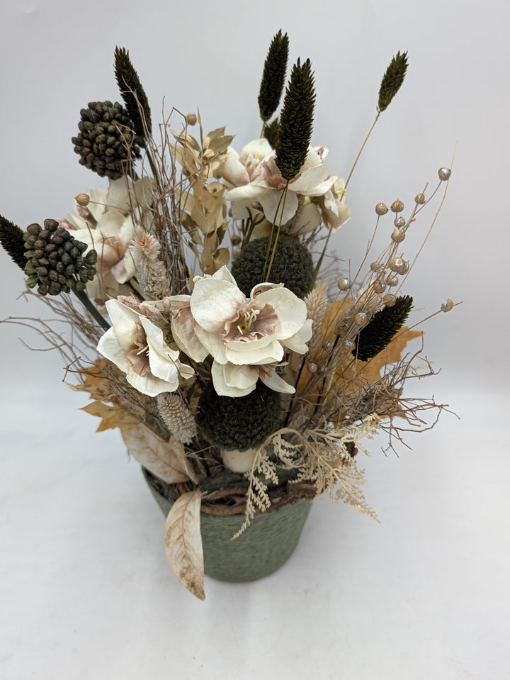 Herbstgesteck Amaryllis Pilz Gräser creme grün – Ansicht 5