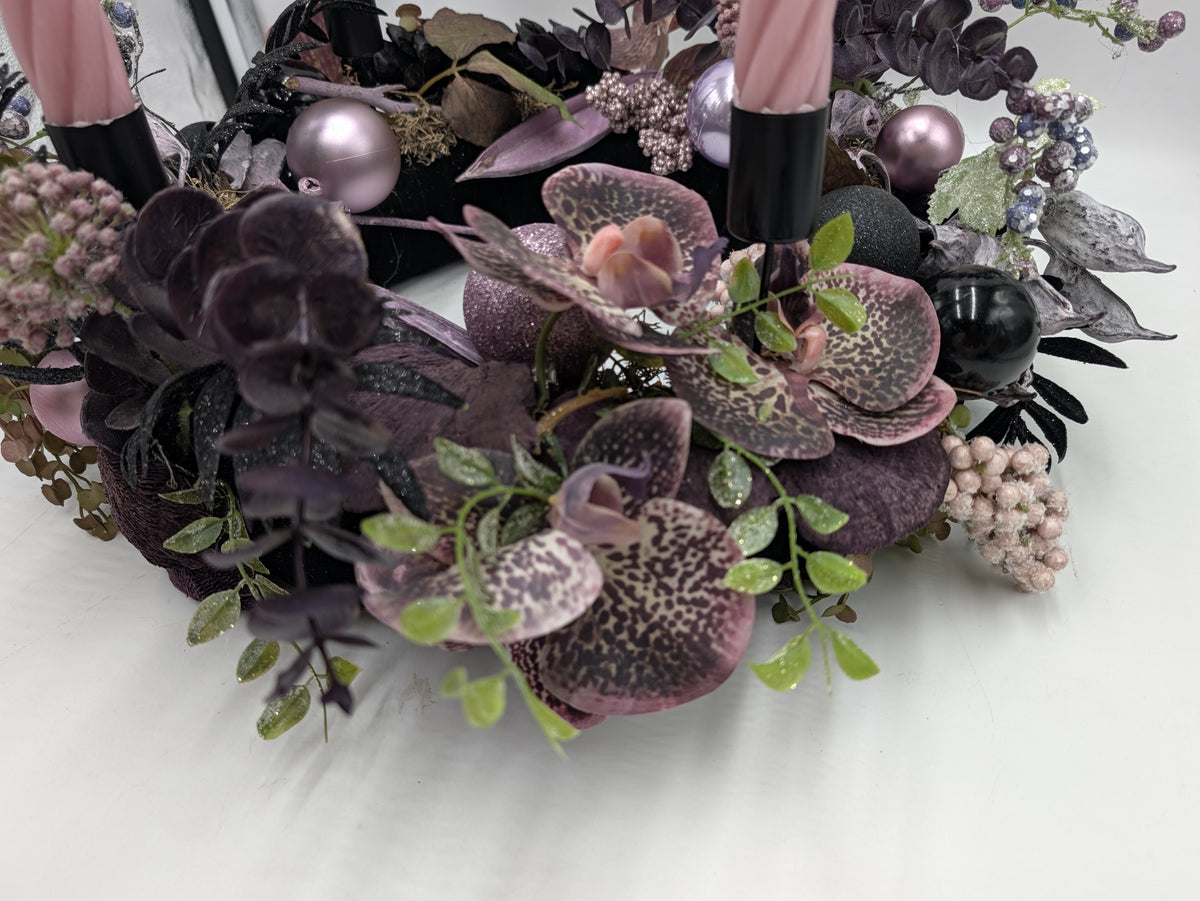 Adventskranz modern Orchideen Kugeln rosa schwarz – Ansicht 4