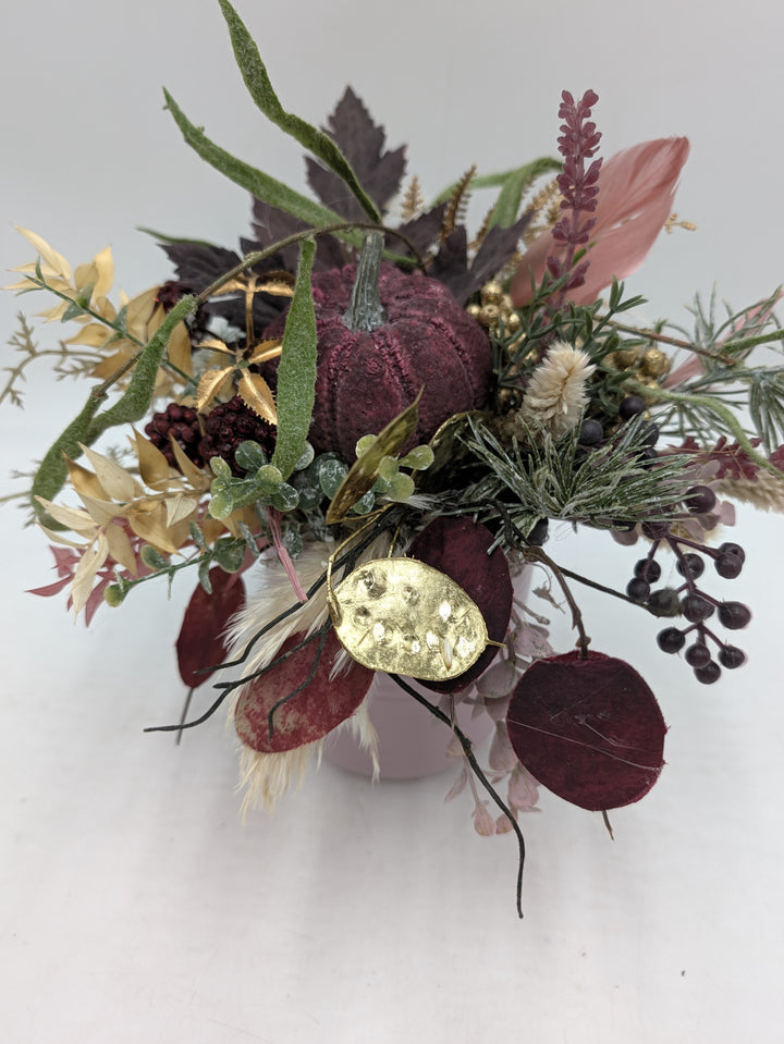 Herbstgesteck Kürbis Beeren Gräser beere gold – Ansicht 5