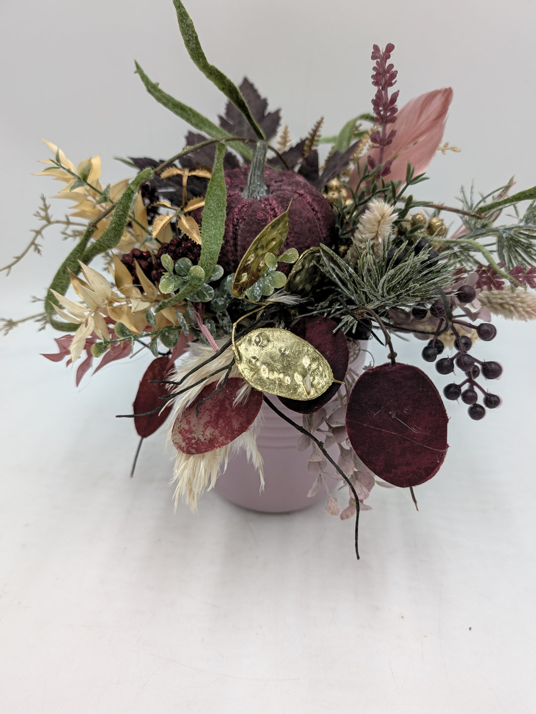 Herbstgesteck Kürbis Beeren Gräser beere gold – Ansicht 6