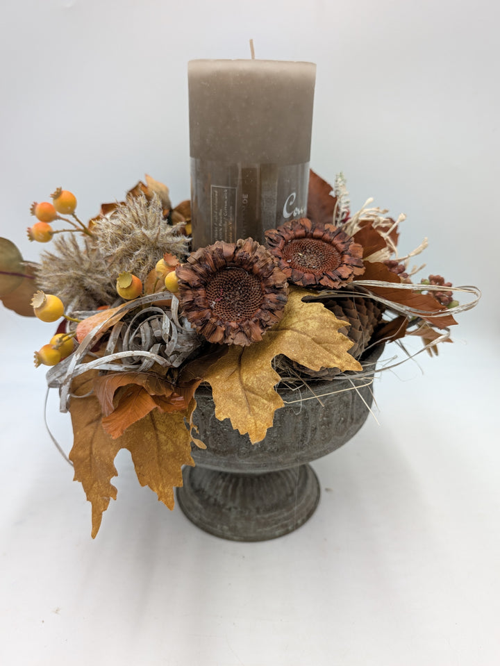 Herbstgesteck Hortensien Beeren Kerze orange braun – Ansicht 5
