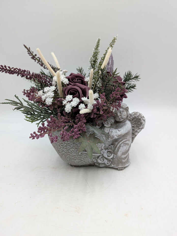 Trauergesteck Engel Rosen Heidekraut lila creme – Ansicht 4