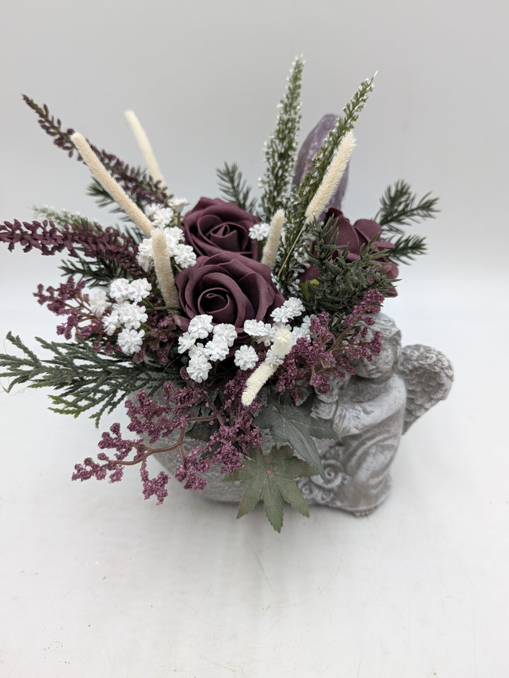 Trauergesteck Engel Rosen Heidekraut lila creme – Ansicht 5