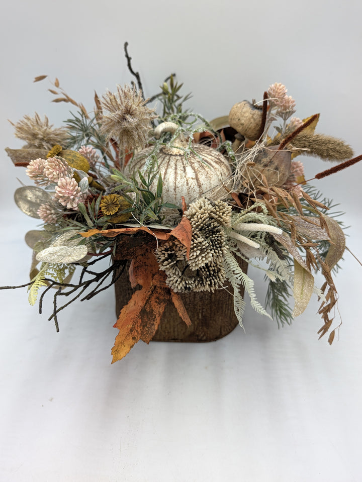 Herbstgesteck Kürbis Gräser Herbstlaub creme rost – Ansicht 4