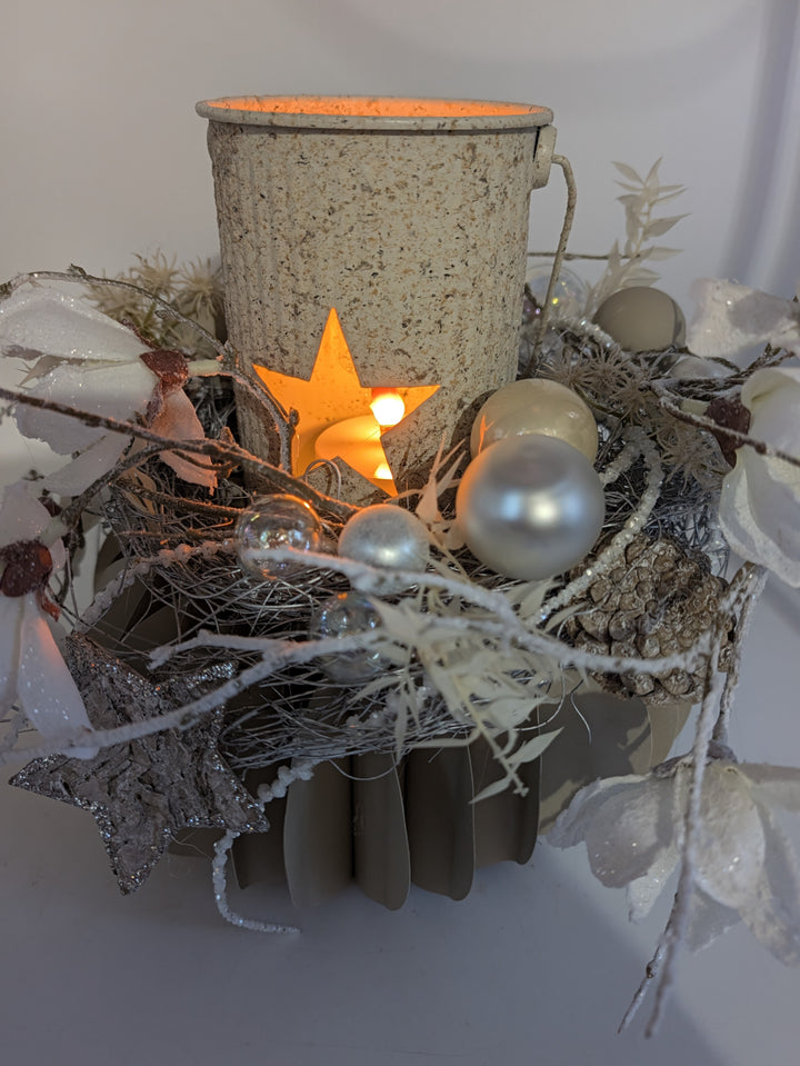 Wintergesteck Windlicht Magnolien Stern creme weiß – Ansicht 5