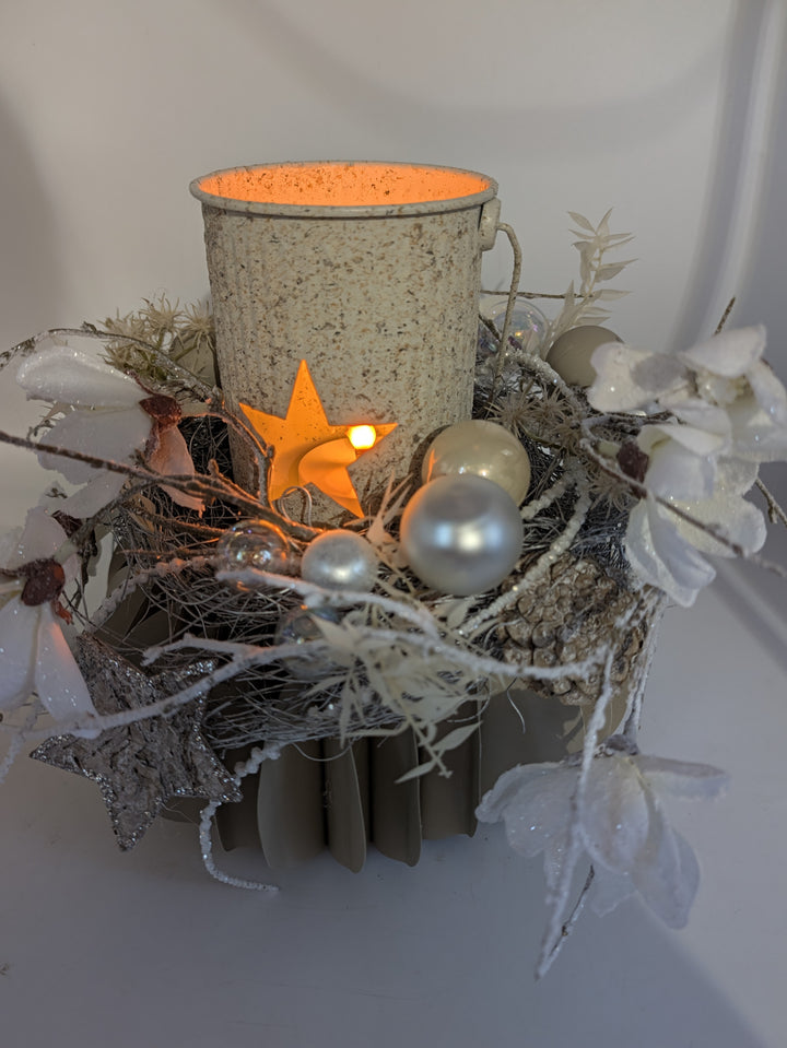 Wintergesteck Windlicht Magnolien Stern creme weiß – Ansicht 6