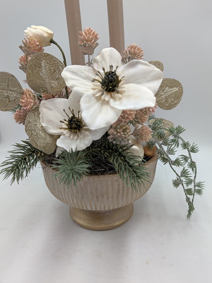 Wintergesteck Christrosen Tanne Kerzen creme rosé – Ansicht 3