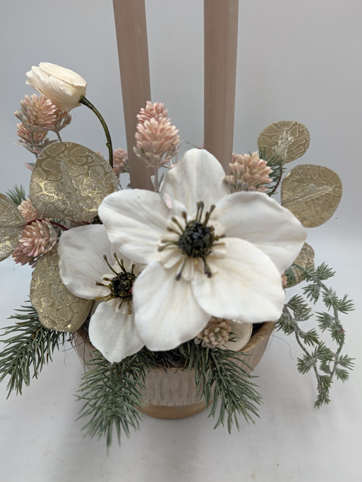 Wintergesteck Christrosen Tanne Kerzen creme rosé – Ansicht 7