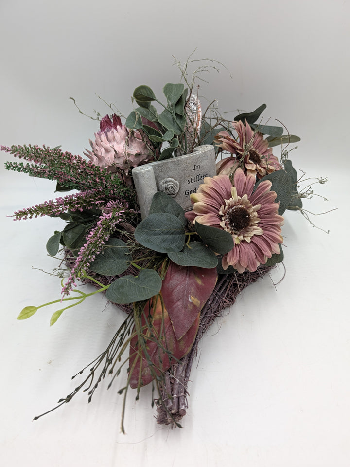 Trauergesteck Gerbera Protea Heide rosa grün – Ansicht 4