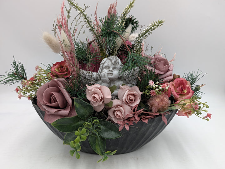 Trauergesteck Engel Rosen Heide rosa grau – Ansicht 3