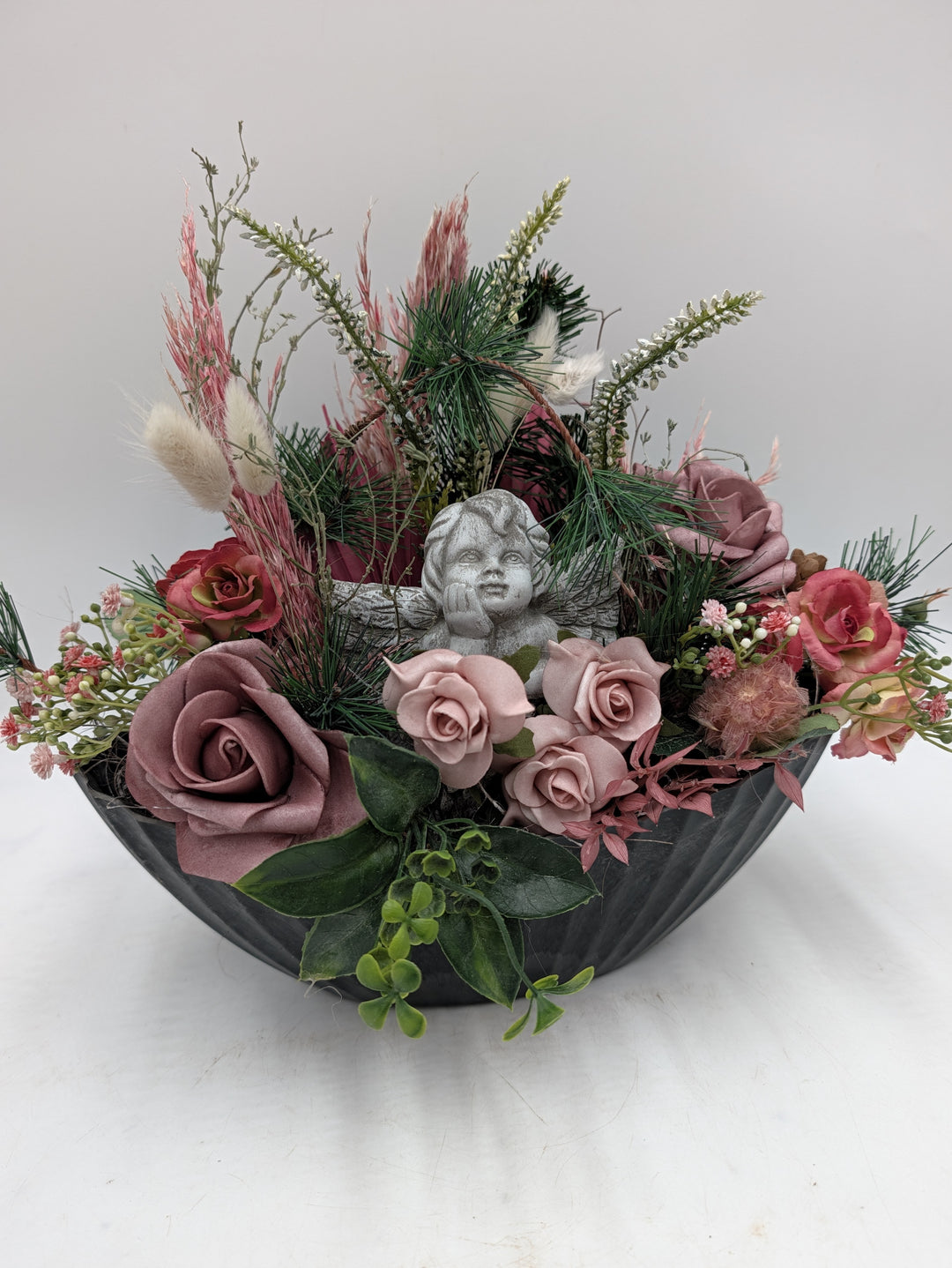 Trauergesteck Engel Rosen Heide rosa grau – Ansicht 4