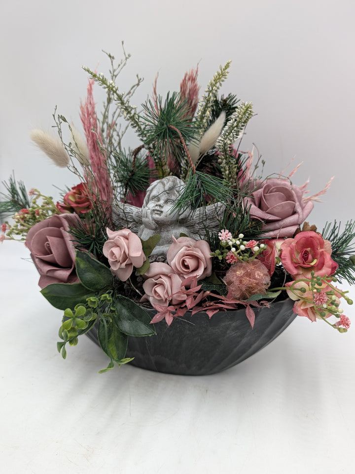 Trauergesteck Engel Rosen Heide rosa grau – Ansicht 5