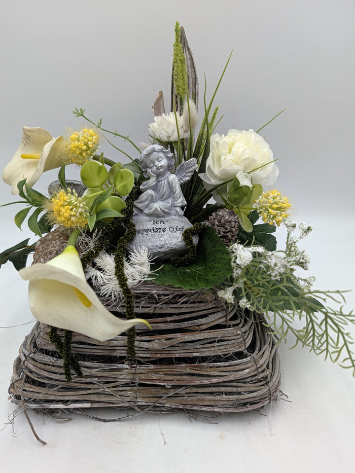 Trauergesteck Engel Calla Rose weiss gelb – Ansicht 4