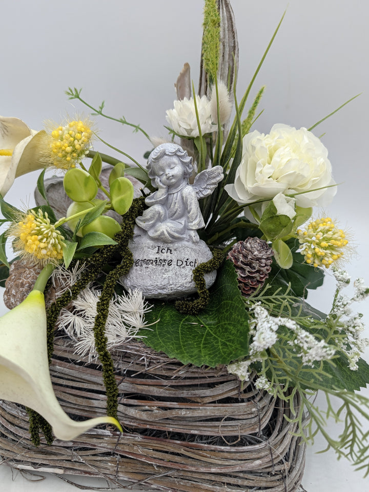 Trauergesteck Engel Calla Rose weiss gelb – Ansicht 6
