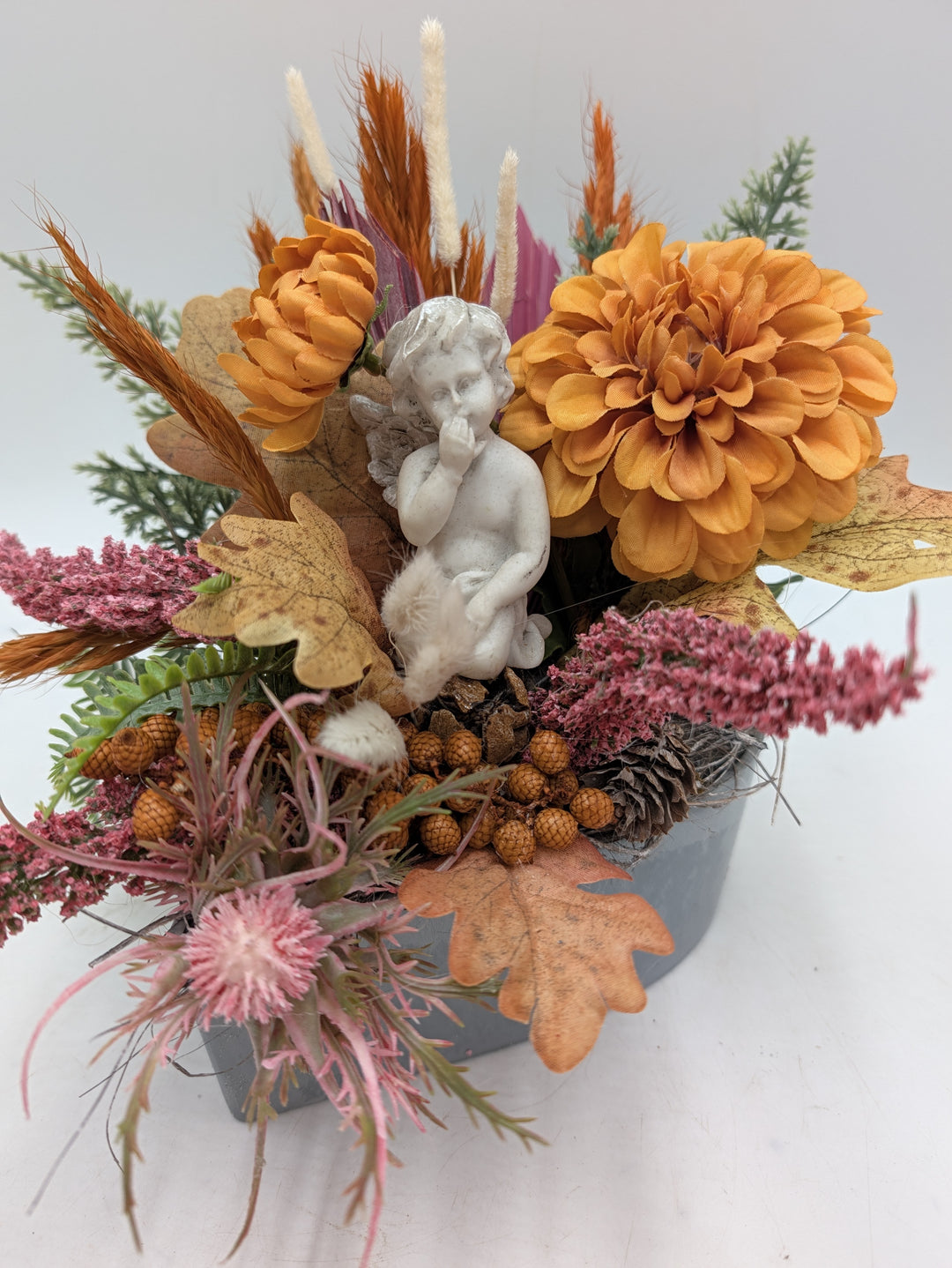 Trauergesteck Engel Dahlien Heide orange rosa – Ansicht 4