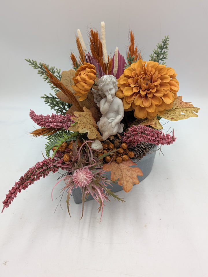 Trauergesteck Engel Dahlien Heide orange rosa – Ansicht 5