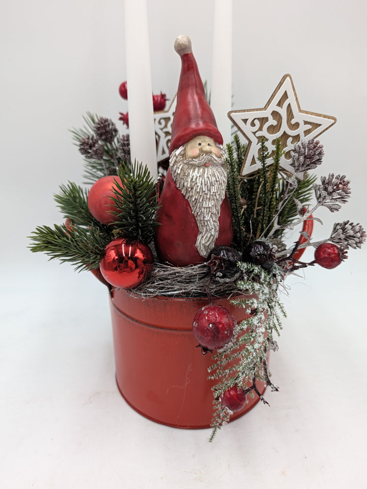 Weihnachtsgesteck Weihnachtsmann Kerzen Stern rot weiß – Ansicht 4
