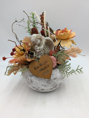 Trauergesteck Engel Anemone Herbstlaub apricot orange – Ansicht 4