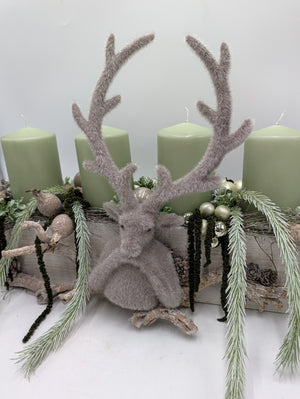 Adventsgesteck Hirsch Zapfen Kugeln mint grau – Ansicht 3