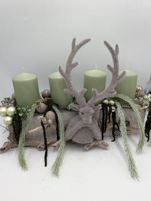 Adventsgesteck Hirsch Zapfen Kugeln mint grau – Ansicht 5