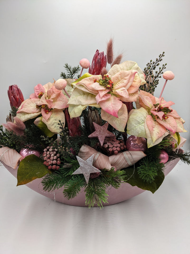 Weihnachtsgesteck Kugel Stern Weihnachtsstern  rosa