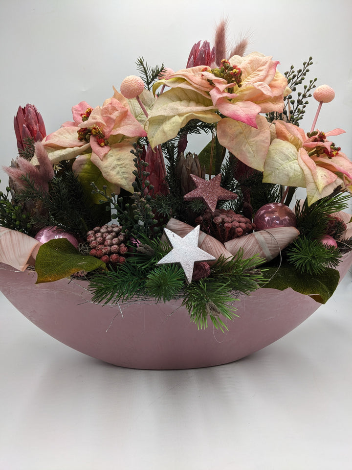 Weihnachtsgesteck Kugel Stern Weihnachtsstern  rosa