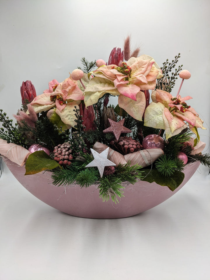 Weihnachtsgesteck Kugel Stern Weihnachtsstern  rosa