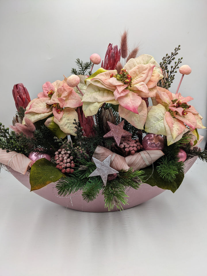 Weihnachtsgesteck Kugel Stern Weihnachtsstern  rosa